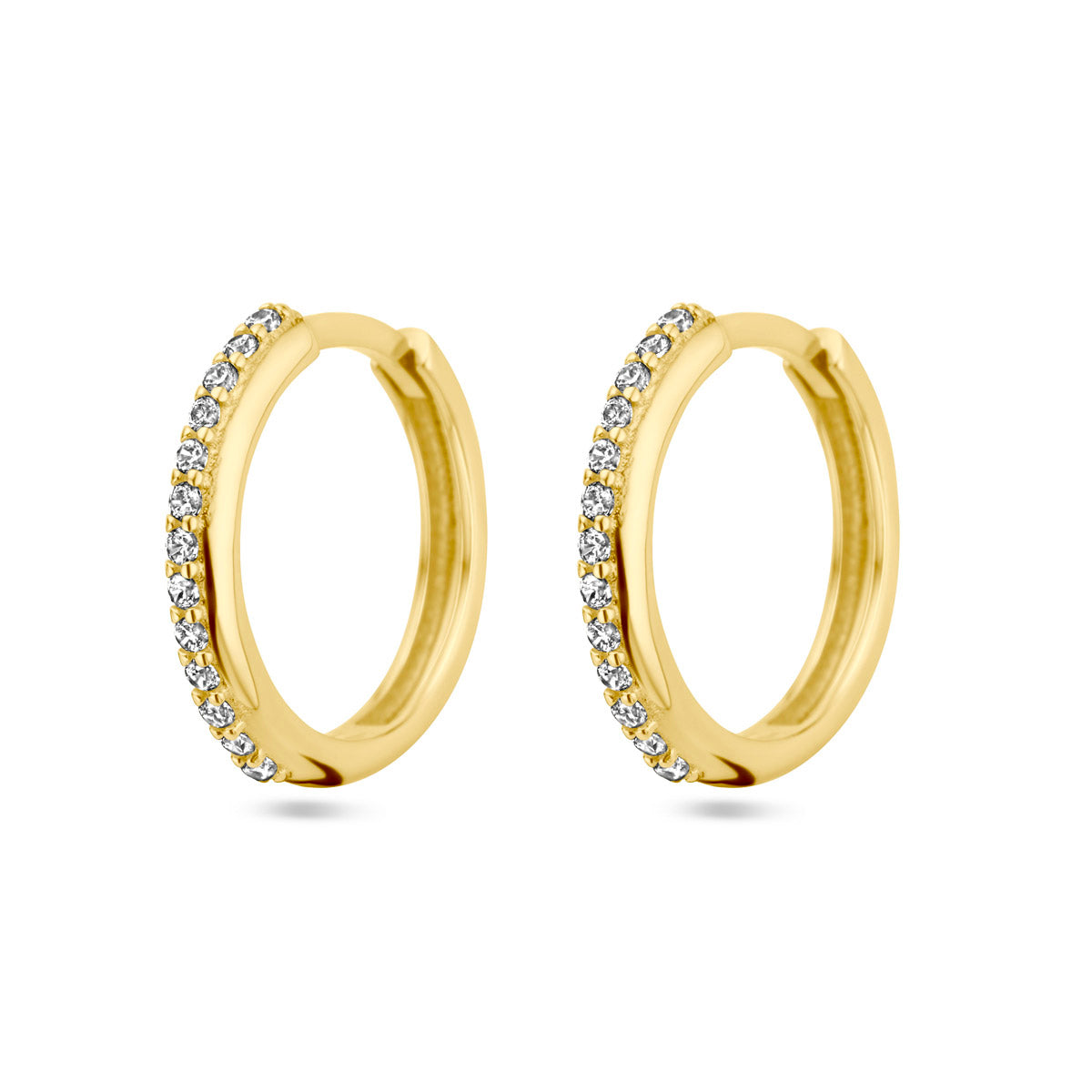klapoorringen zirkonia 14K geelgoud