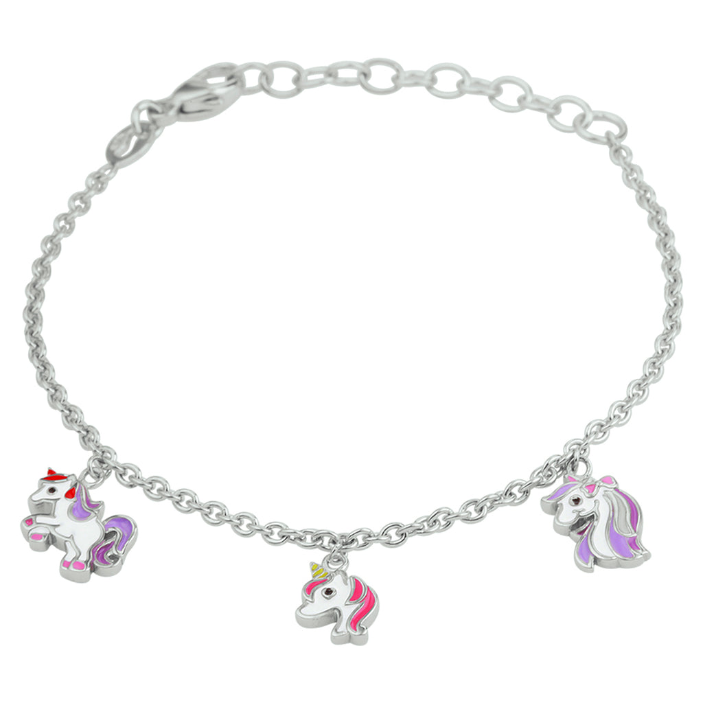 Armband Einhorn Emaille 13 + 3 cm rhodiniertes Silber