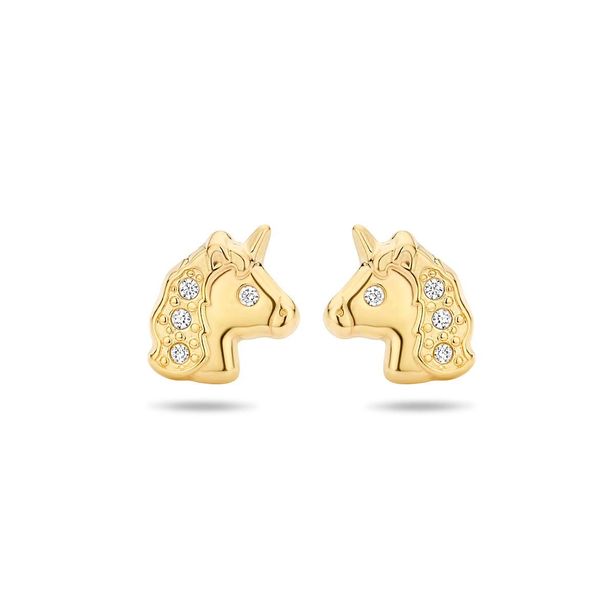 oorknoppen eenhoorn zirkonia 14K geelgoud