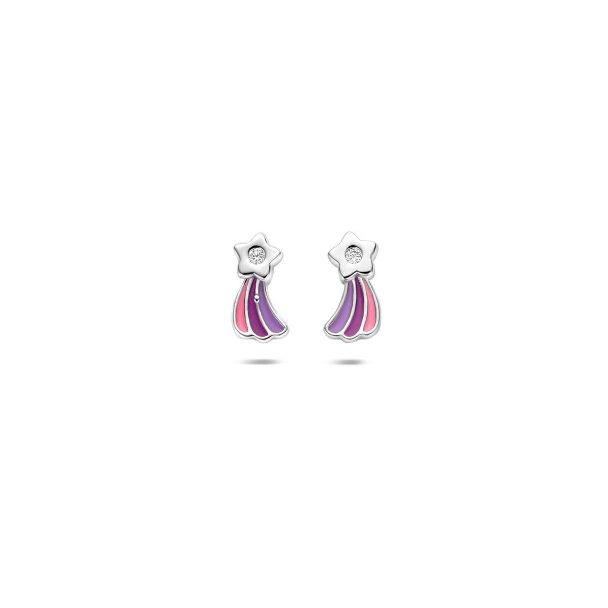 oorknoppen emaille vallende ster zirkonia 8 mm zilver gerhodineerd