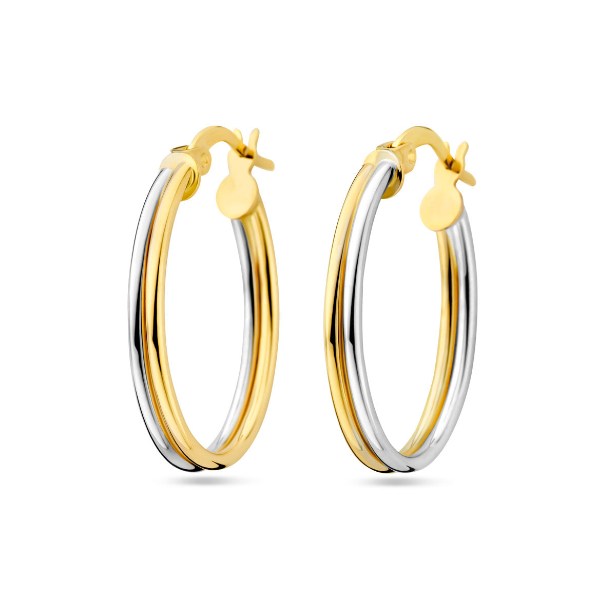 oorringen 14K bicolor goud geel/wit - ovaal