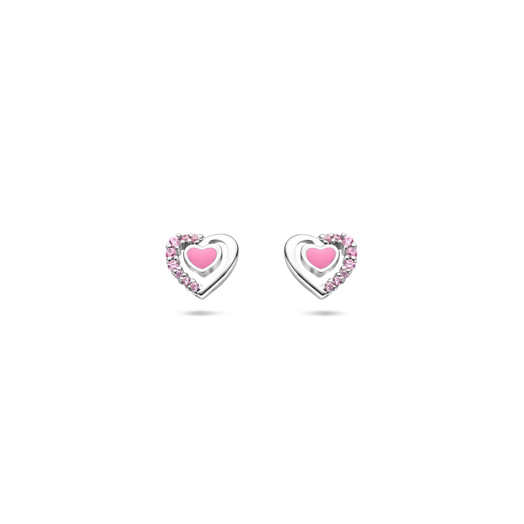 Ohrstecker Emaille Herzen Zirkonia 6 mm rhodiniertes Silber