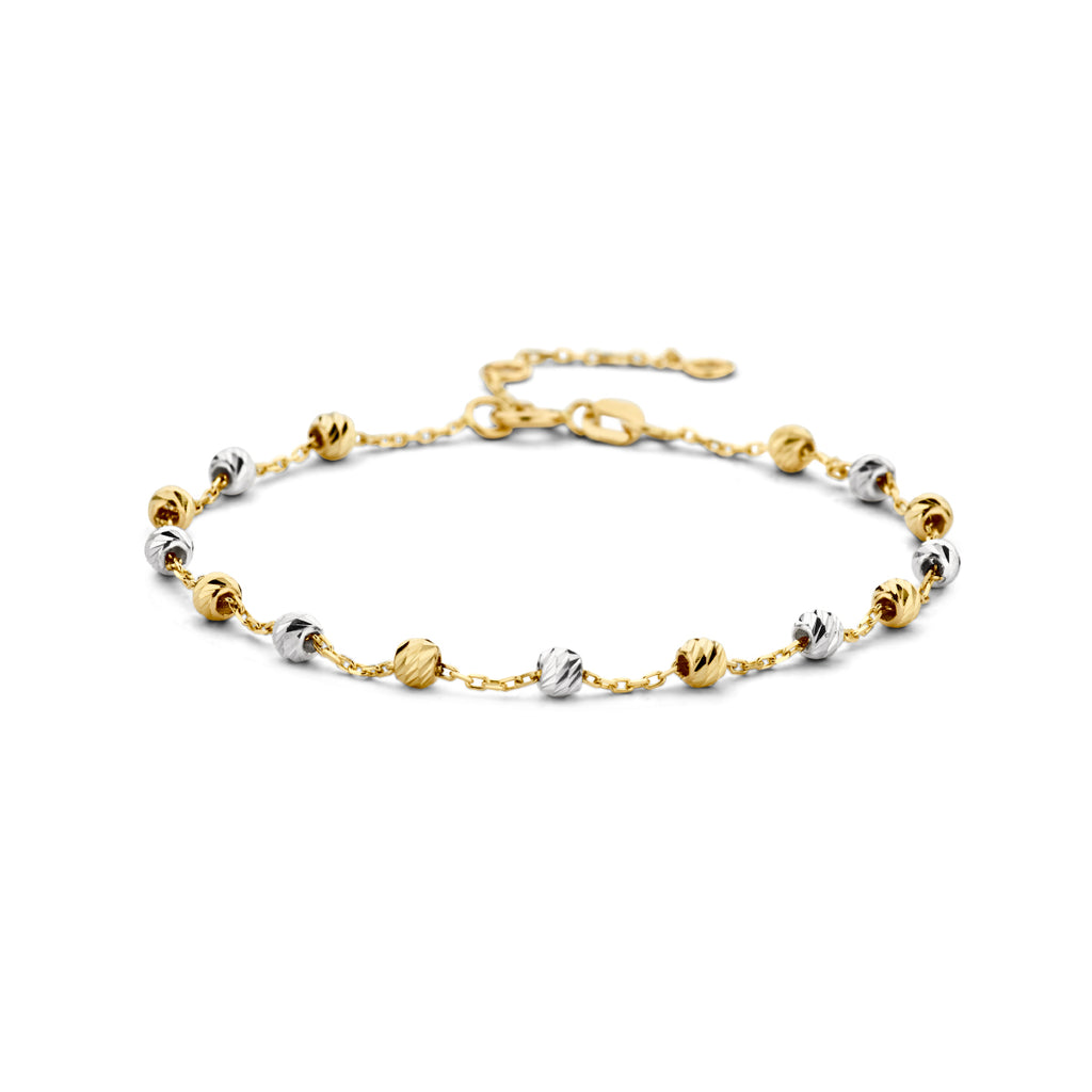 armband bolletjes gediamanteerd 3,0 mm 16 - 17,5 - 19 cm 14K bicolor goud geel/wit - rondje,bolletje,ringetje,draad