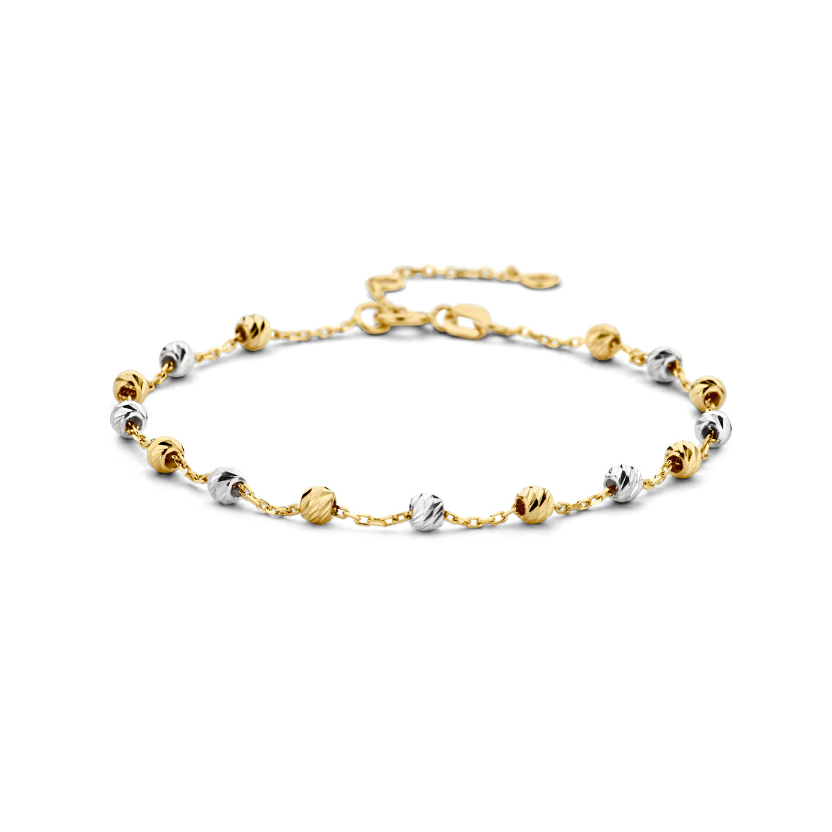 armband bolletjes gediamanteerd 3,0 mm 16 - 17,5 - 19 cm 14K bicolor goud geel/wit - rondje,bolletje,ringetje,draad