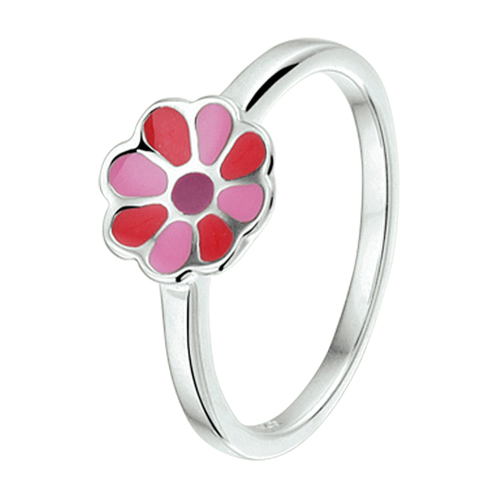 ring bloem emaille zilver gerhodineerd