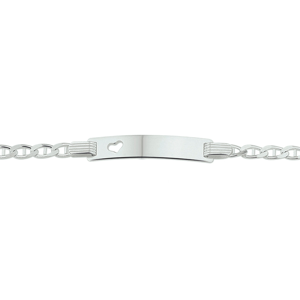 Gravurarmband Ankerplatte mit Herzchen 5,0 mm 16 - 18 cm Silber Weiß