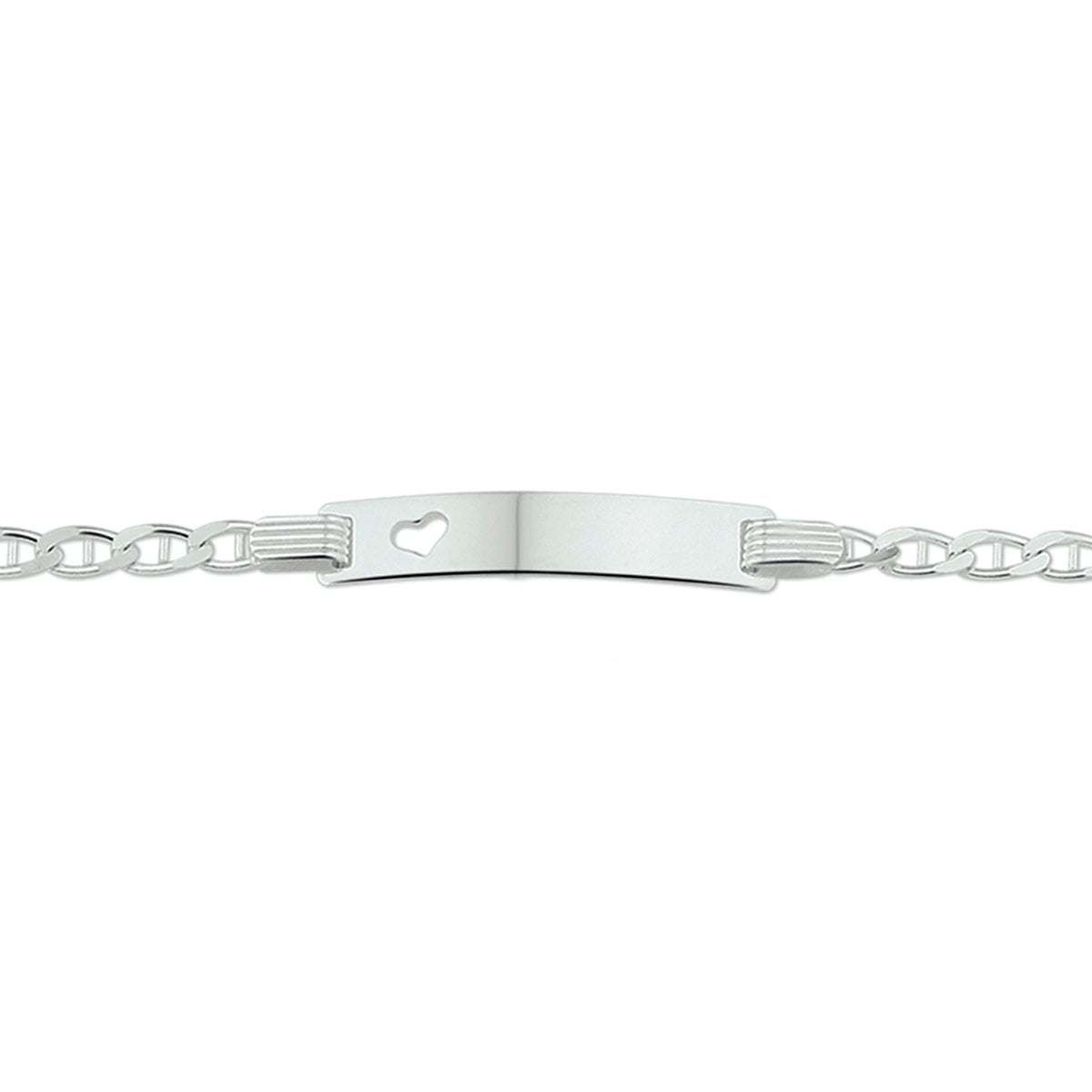 Gravurarmband Ankerplatte mit Herzchen 5,0 mm 16 - 18 cm Silber Weiß