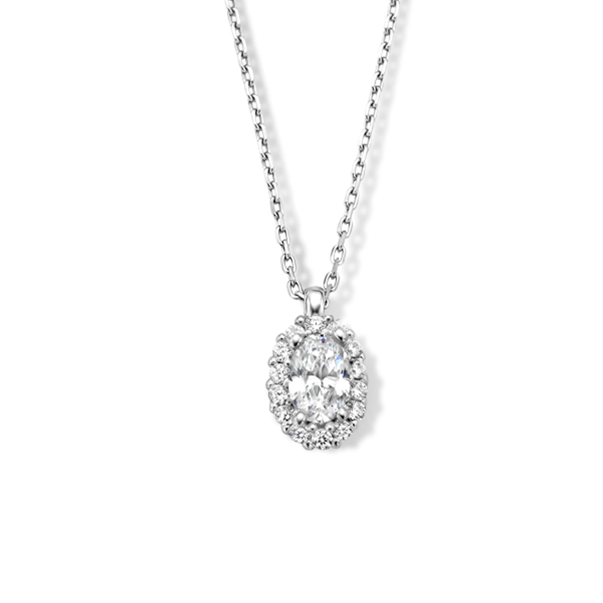 Zirkonia-Halskette 41 + 4 cm Halo-Silber rhodiniert