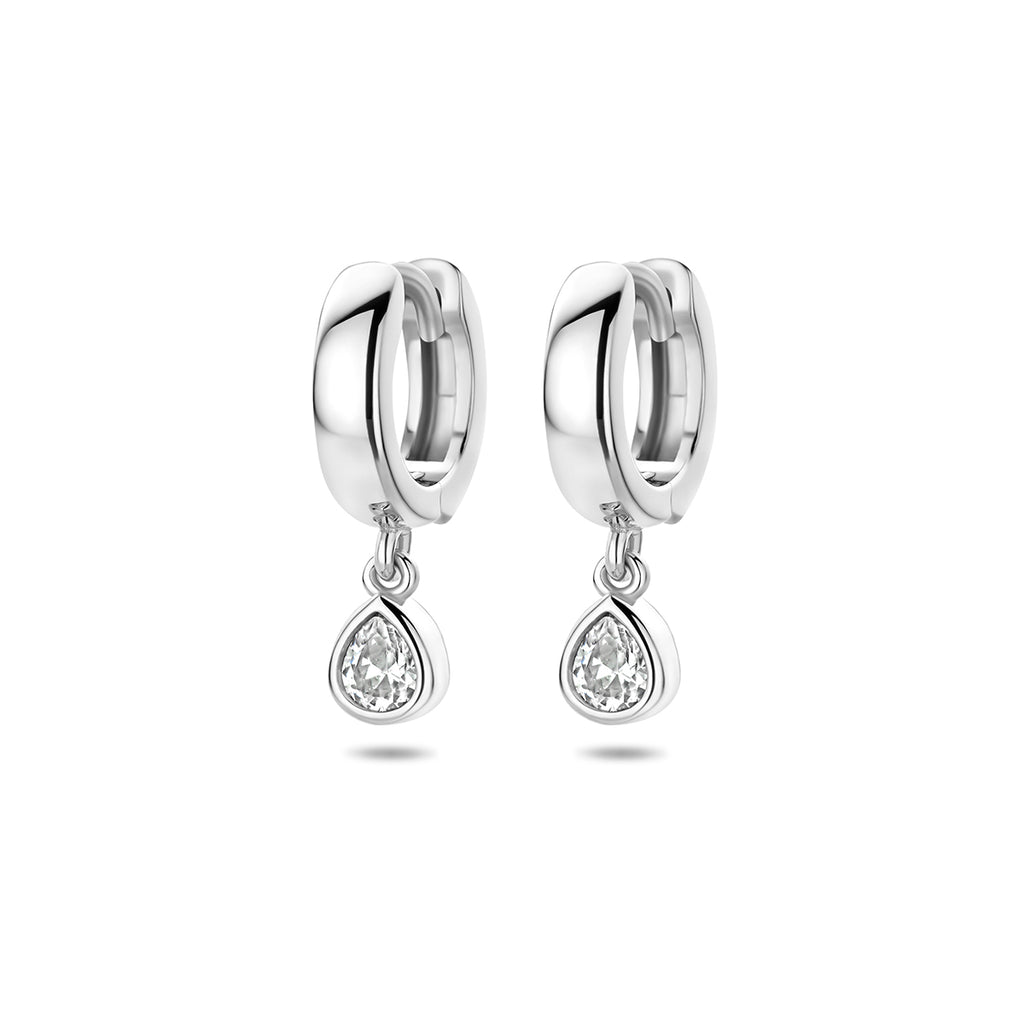 klapoorringen zirkonia 18 mm zilver gerhodineerd - druppel/komma/pegel