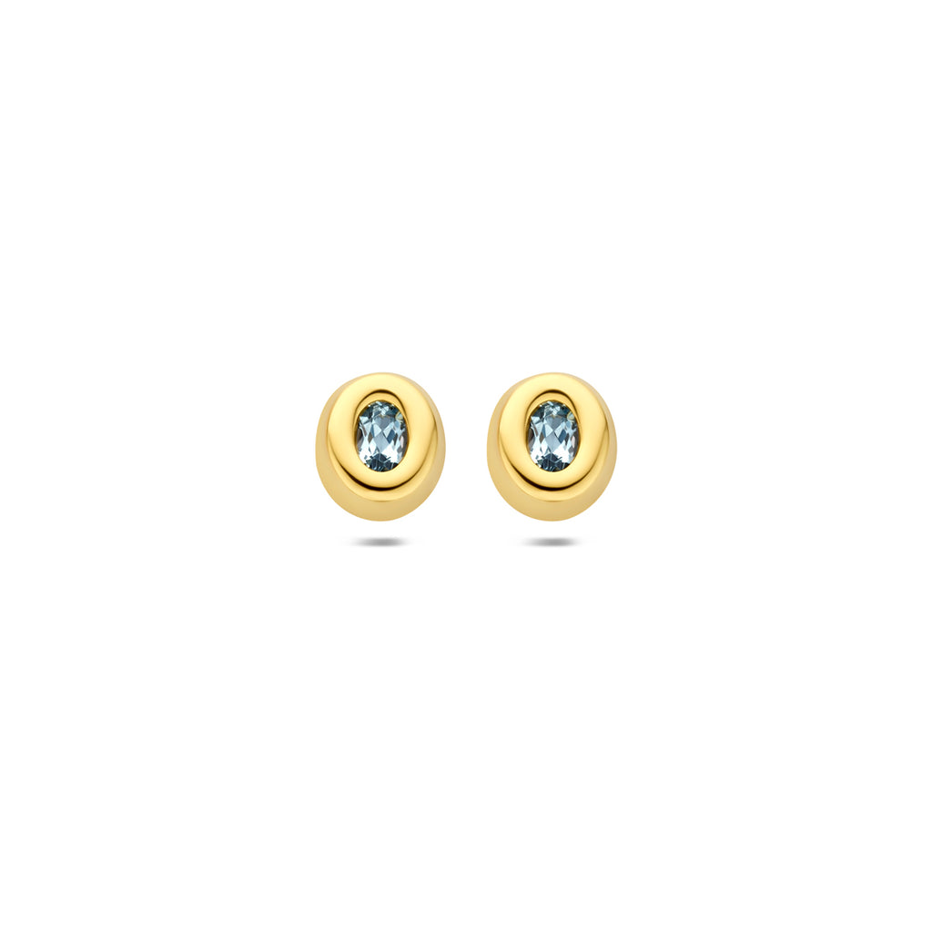 9k oorknoppen blauw topaas 6,5 mm 9K geel