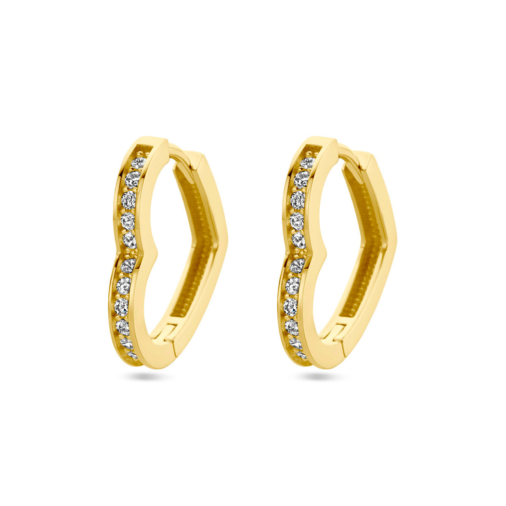 oorringen hart en zirkonia 14K geelgoud