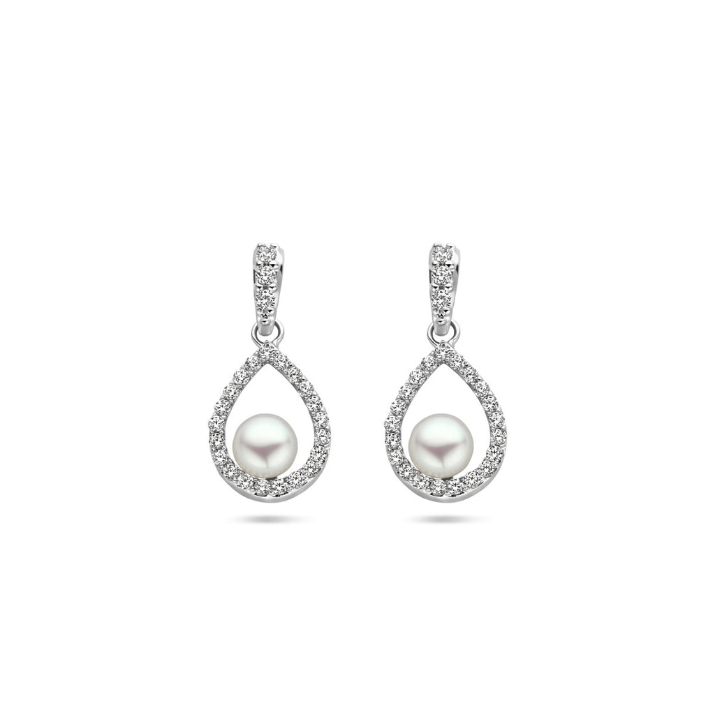 oorhangers parel en zirkonia zilver gerhodineerd