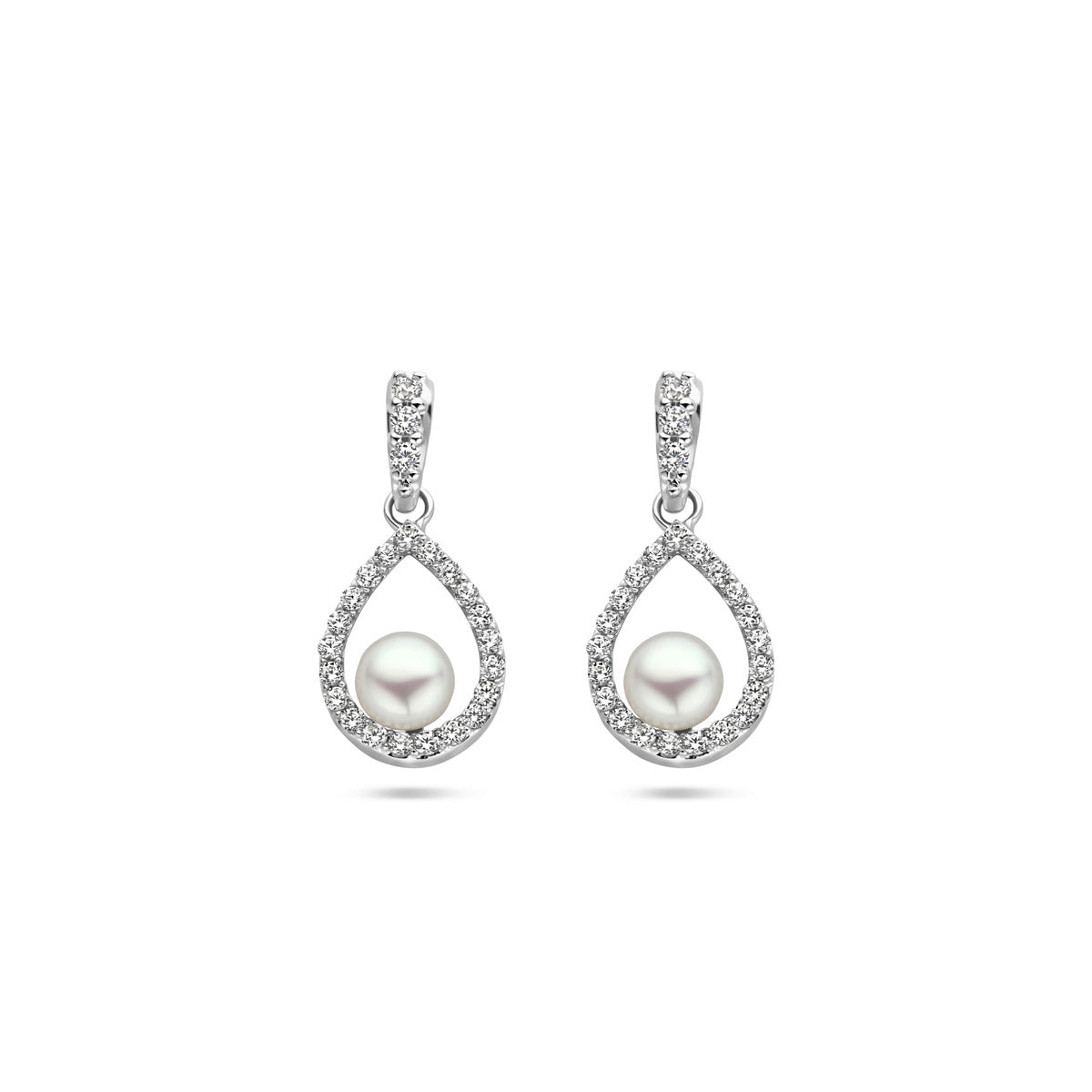 oorhangers parel en zirkonia zilver gerhodineerd
