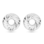 runde, gedrehte Ohrstecker 32 mm, Silber rhodiniert