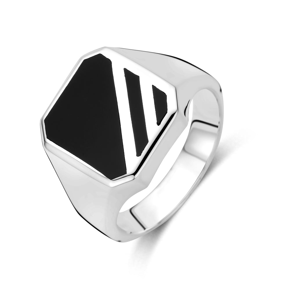 Siegelring aus massivem Onyx-Silber rhodiniert
