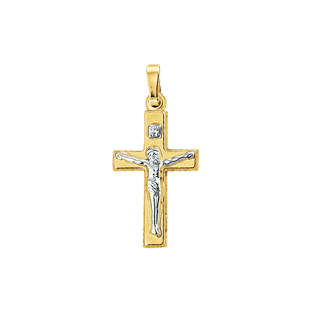 hanger kruis en corpus bicolor gestift 20,5 mm 14K geelgoud