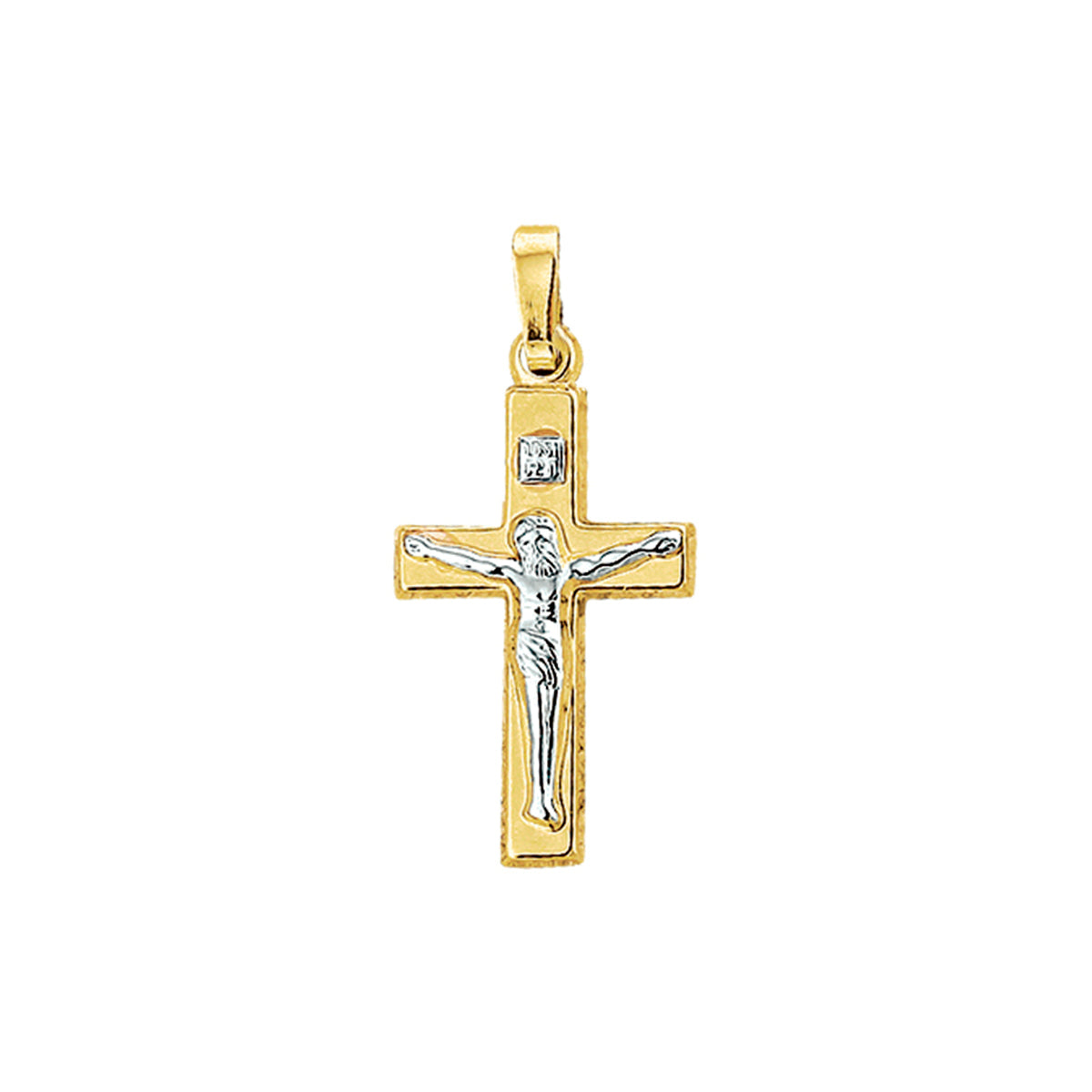 hanger kruis en corpus bicolor gestift 20,5 mm 14K geelgoud