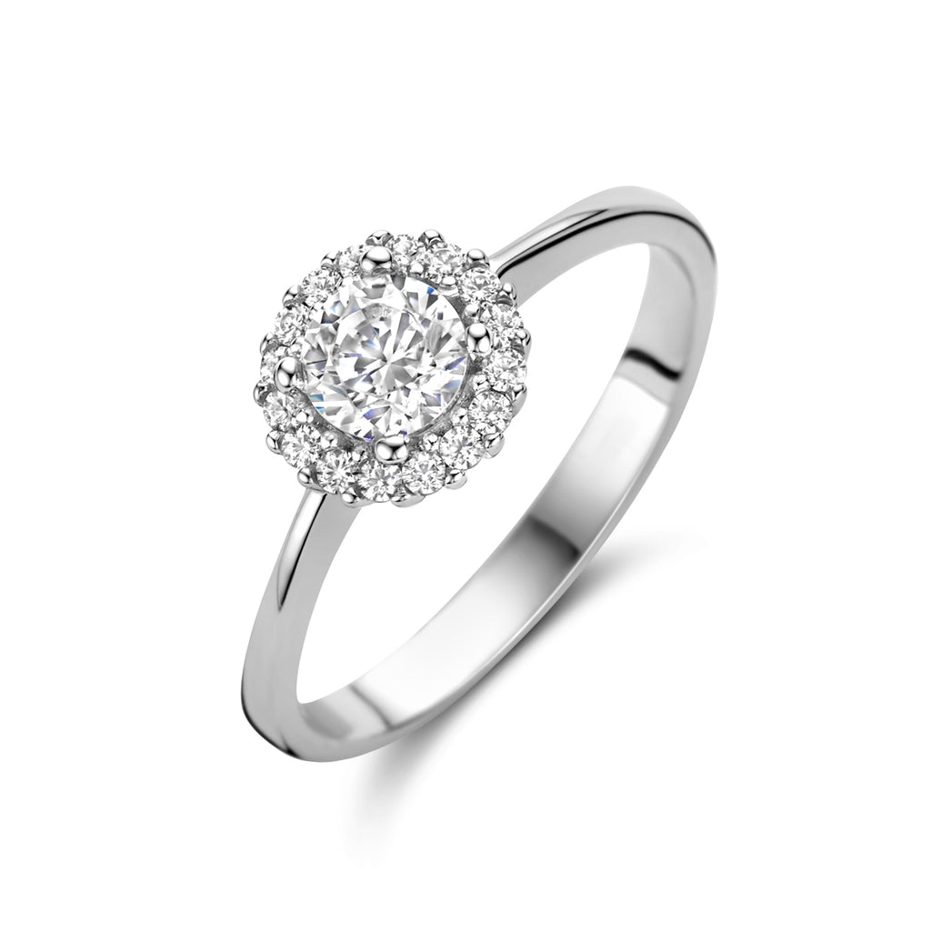 ring zirkonia halo zilver gerhodineerd