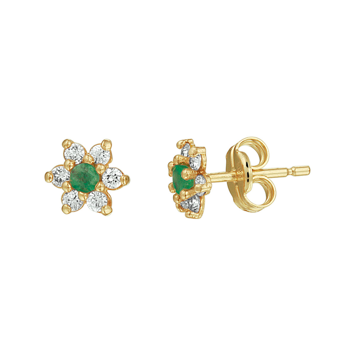 Ohrstecker Smaragd und Zirkonia Halo 14K Gelbgold
