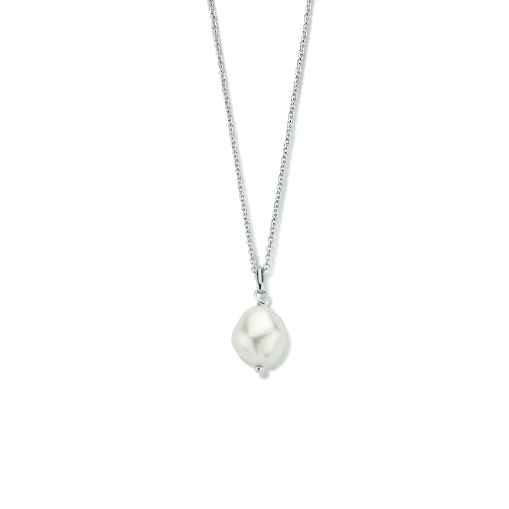 collier synth. parel 40 cm zilver gerhodineerd