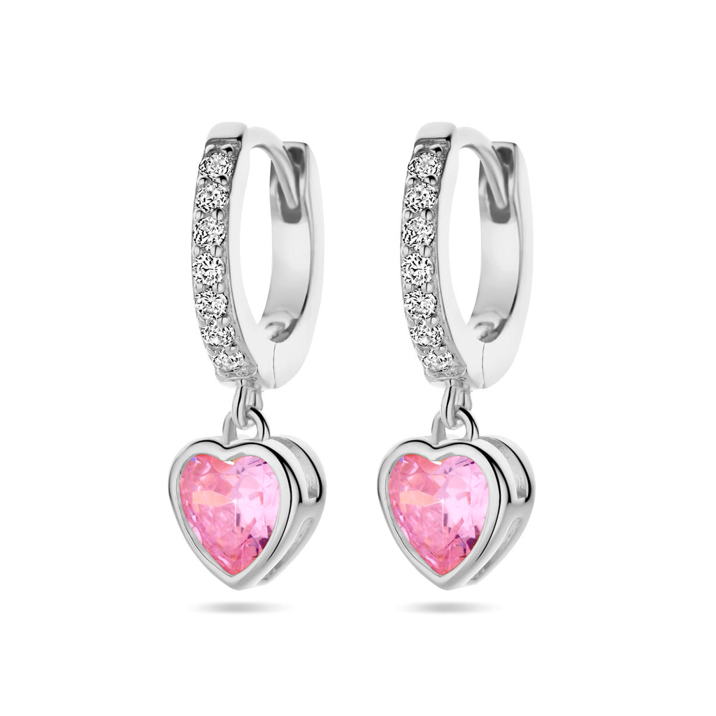 Ohrringe Herz rosa und weiß Zirkonia Silber rhodiniert