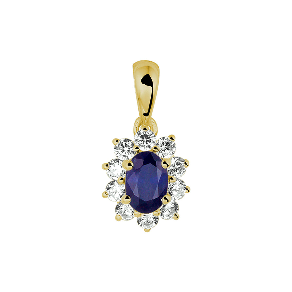 hanger saffier en zirkonia halo 14K geelgoud