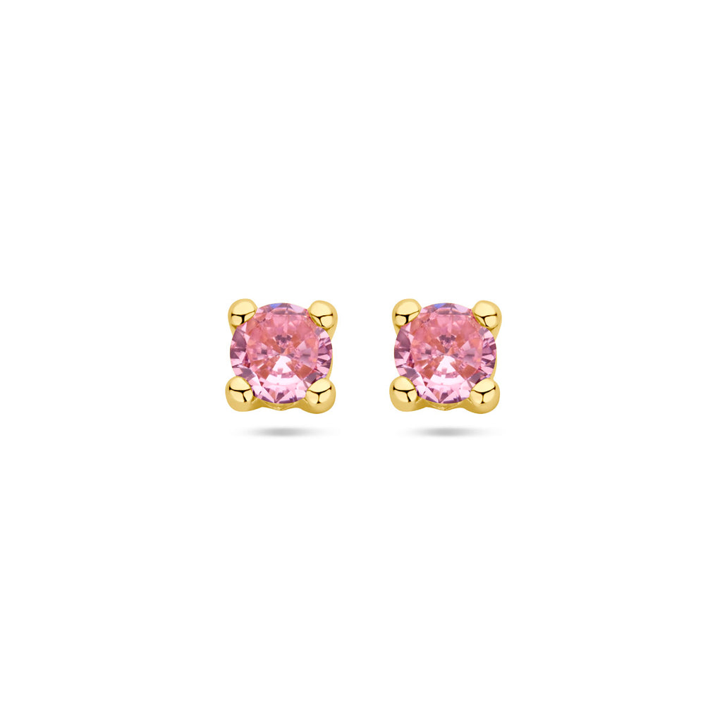 oorknoppen roze zirkonia 14K geelgoud