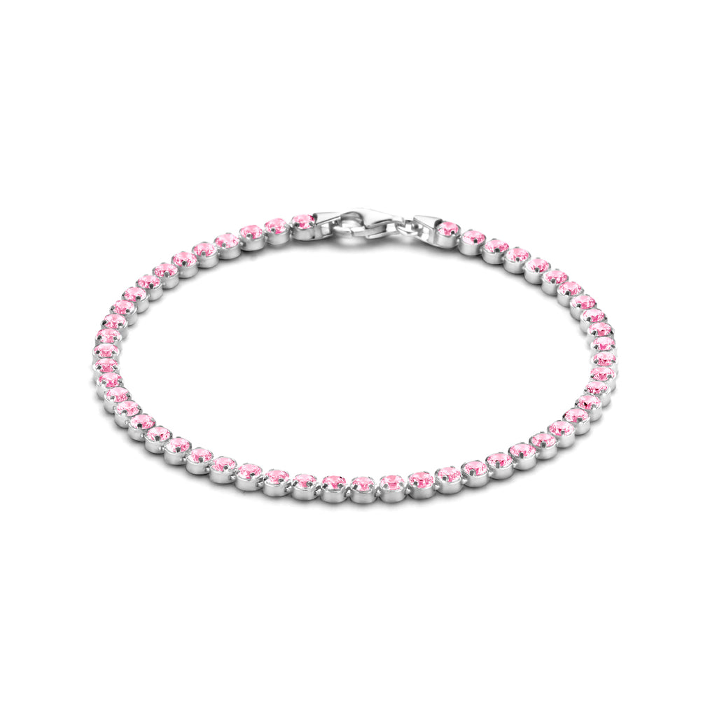 tennisarmband roze zirkonia 2,8 mm 16 + 3 cm zilver gerhodineerd