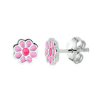 oorknoppen bloem emaille zilver gerhodineerd