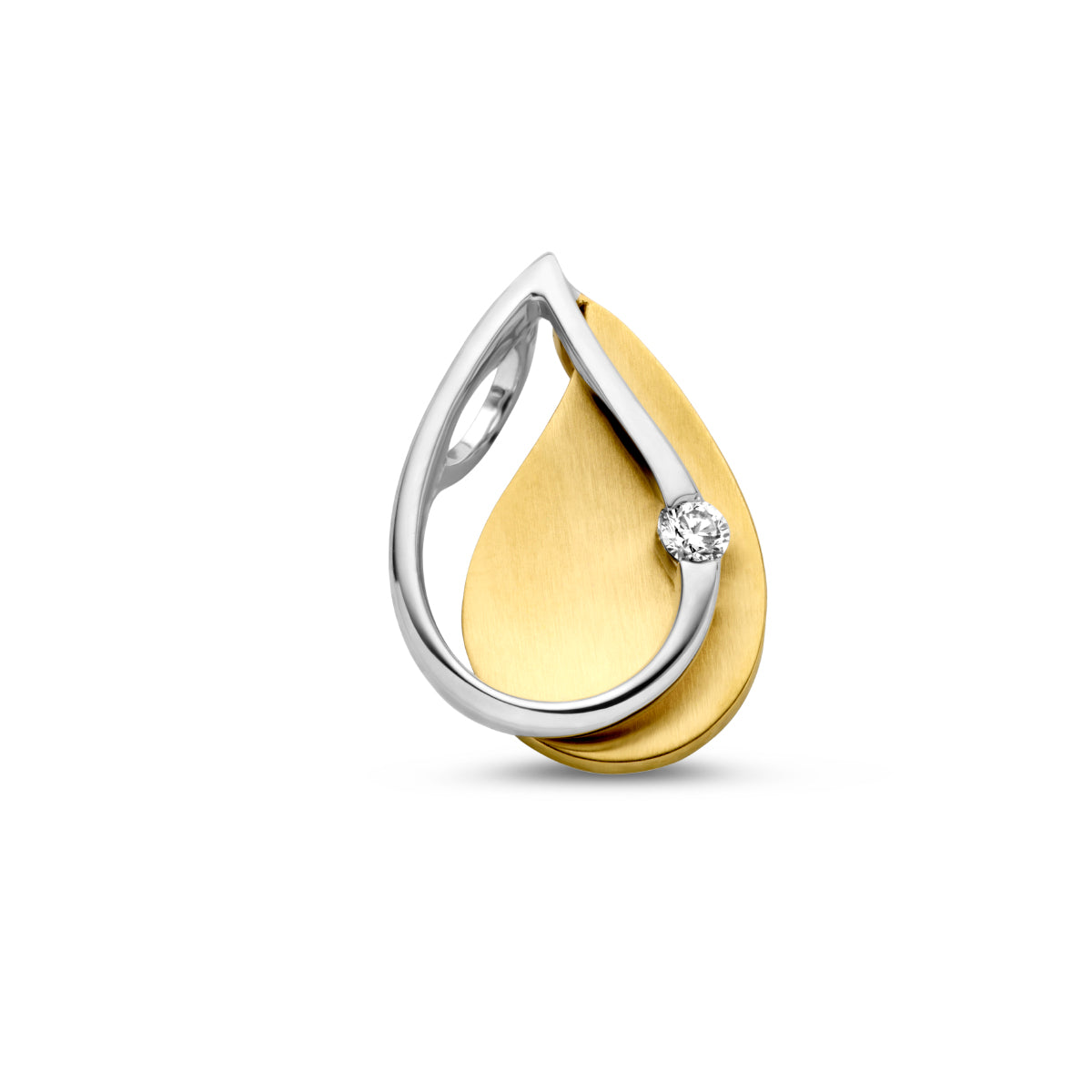 hanger diamant 0.03ct h si 14K bicolor goud geel/wit - druppel/komma/pegel