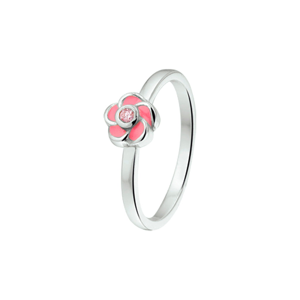 Ring Blume Rosa Zirkonia Emaille Silber Weiß