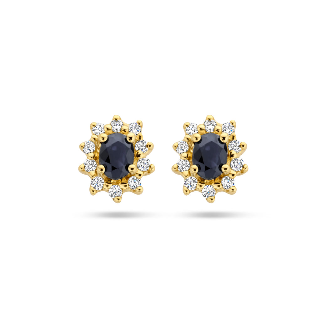 Ohrstecker Saphir und Zirkonia Halo 14K Gelbgold