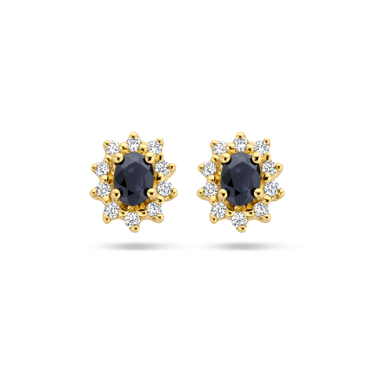 Ohrstecker Saphir und Zirkonia Halo 14K Gelbgold