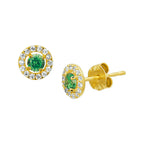 oorknoppen syn. smaragd en zirkonia 14K geelgoud - rond