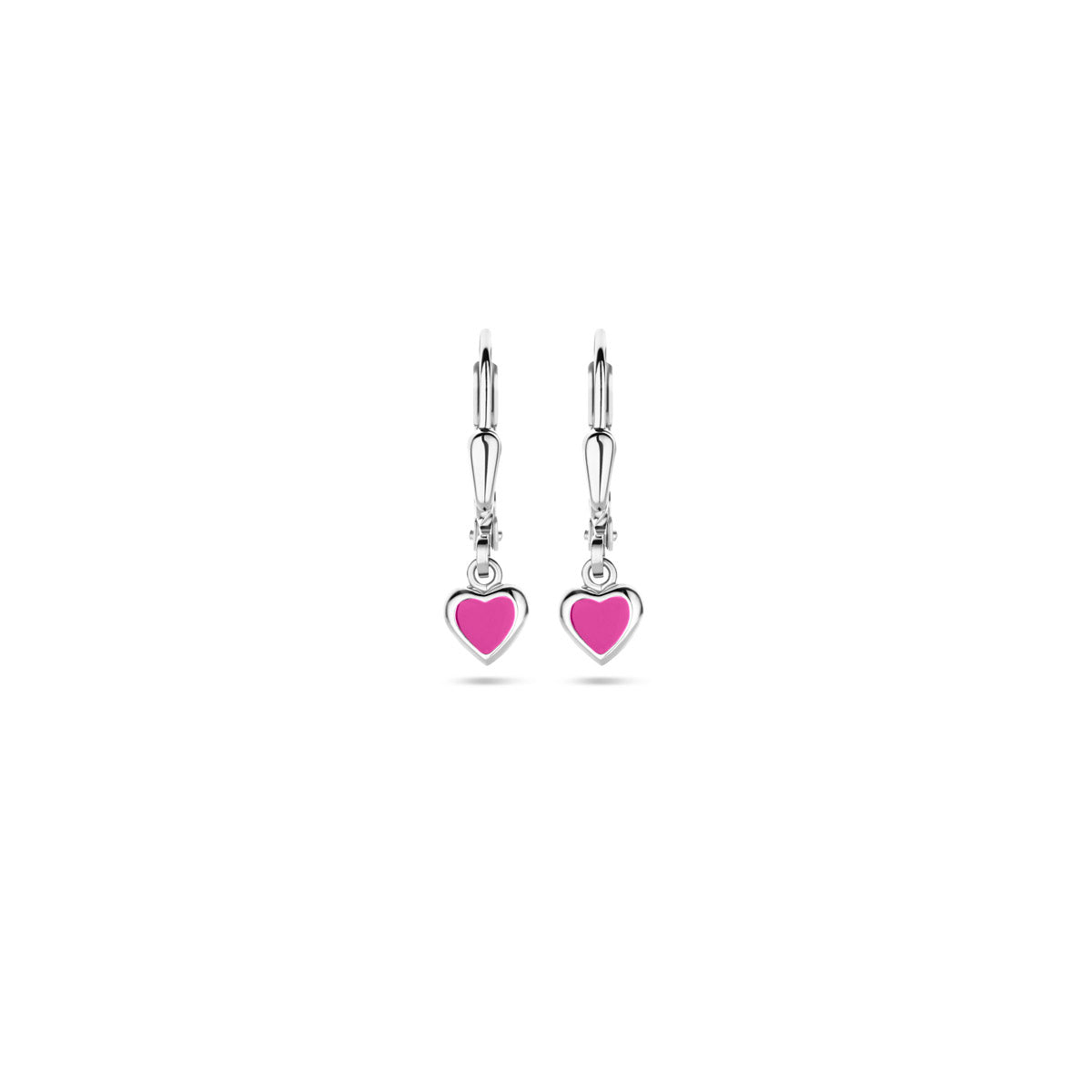 Ohrhänger Herz rosa Emaille Brisurhaken 19 mm rhodiniertes Silber