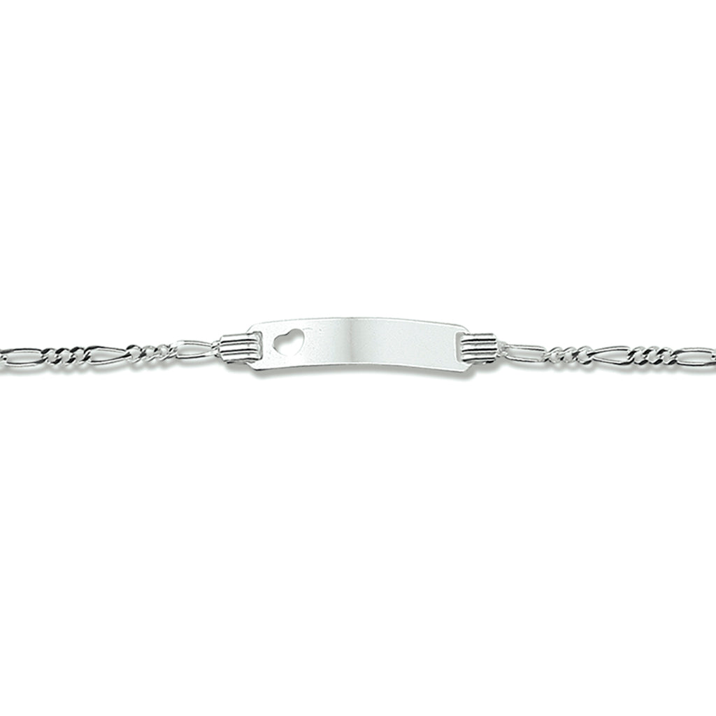 Gravur Armband Herz Figaro Platte 4,2 mm Silber Weiß