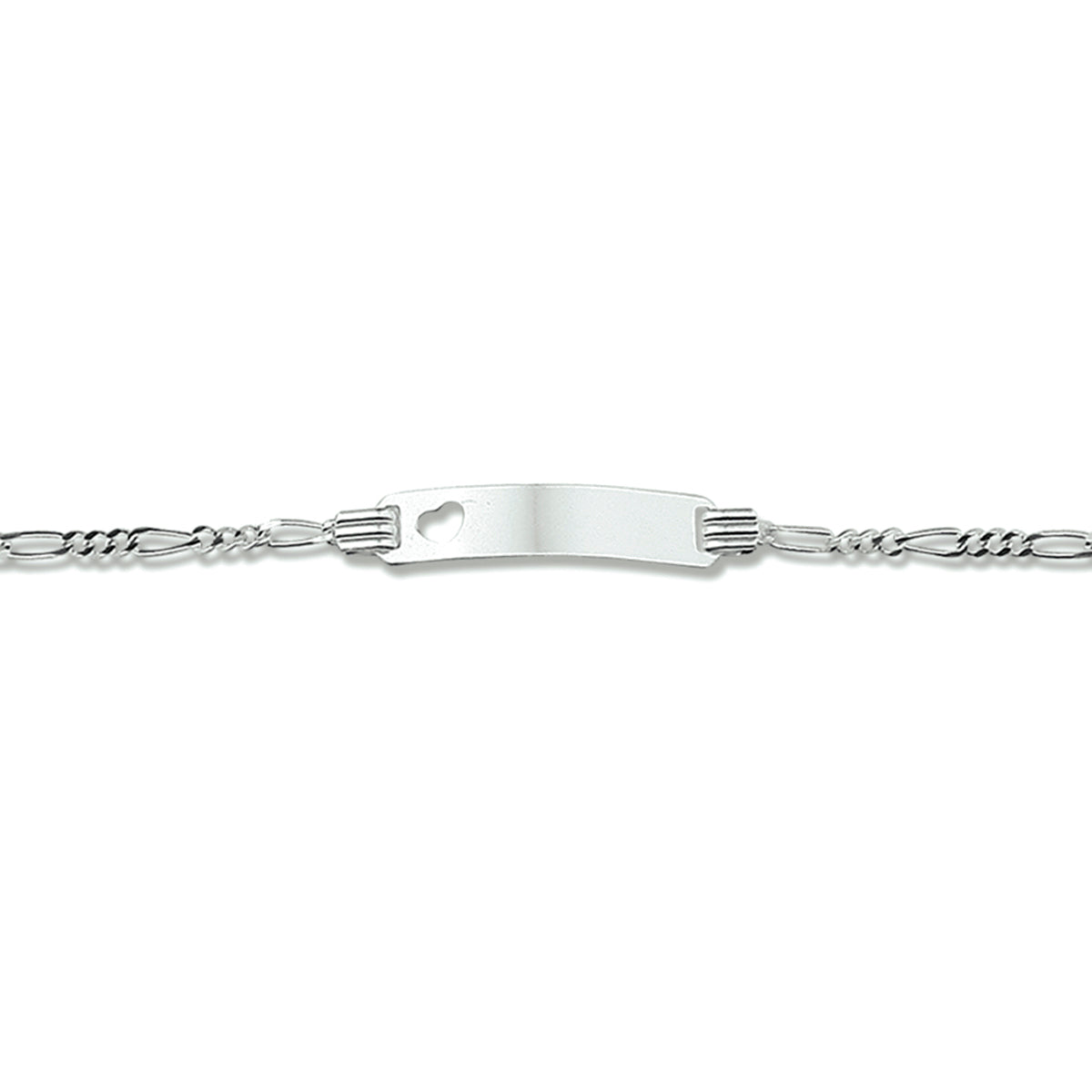 Gravur Armband Herz Figaro Platte 4,2 mm Silber Weiß