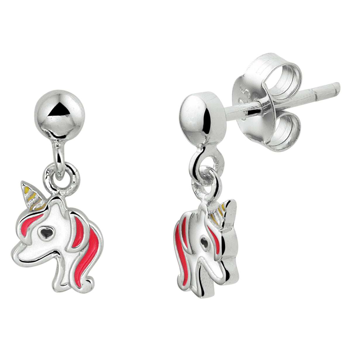 Ohrringe Einhorn Emaille Silber rhodiniert