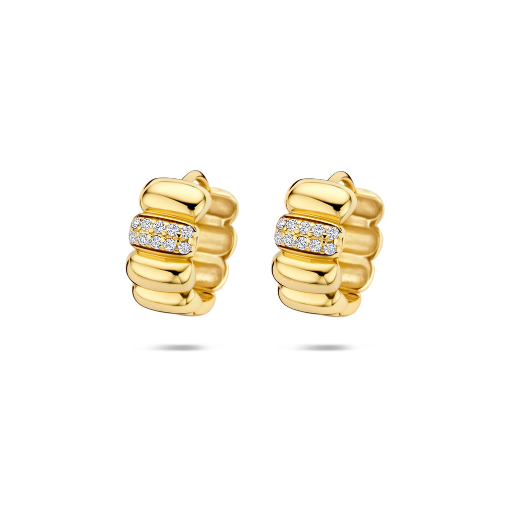 klapoorringen zirkonia 13,5 mm 1 micron zilver verguld (geel)