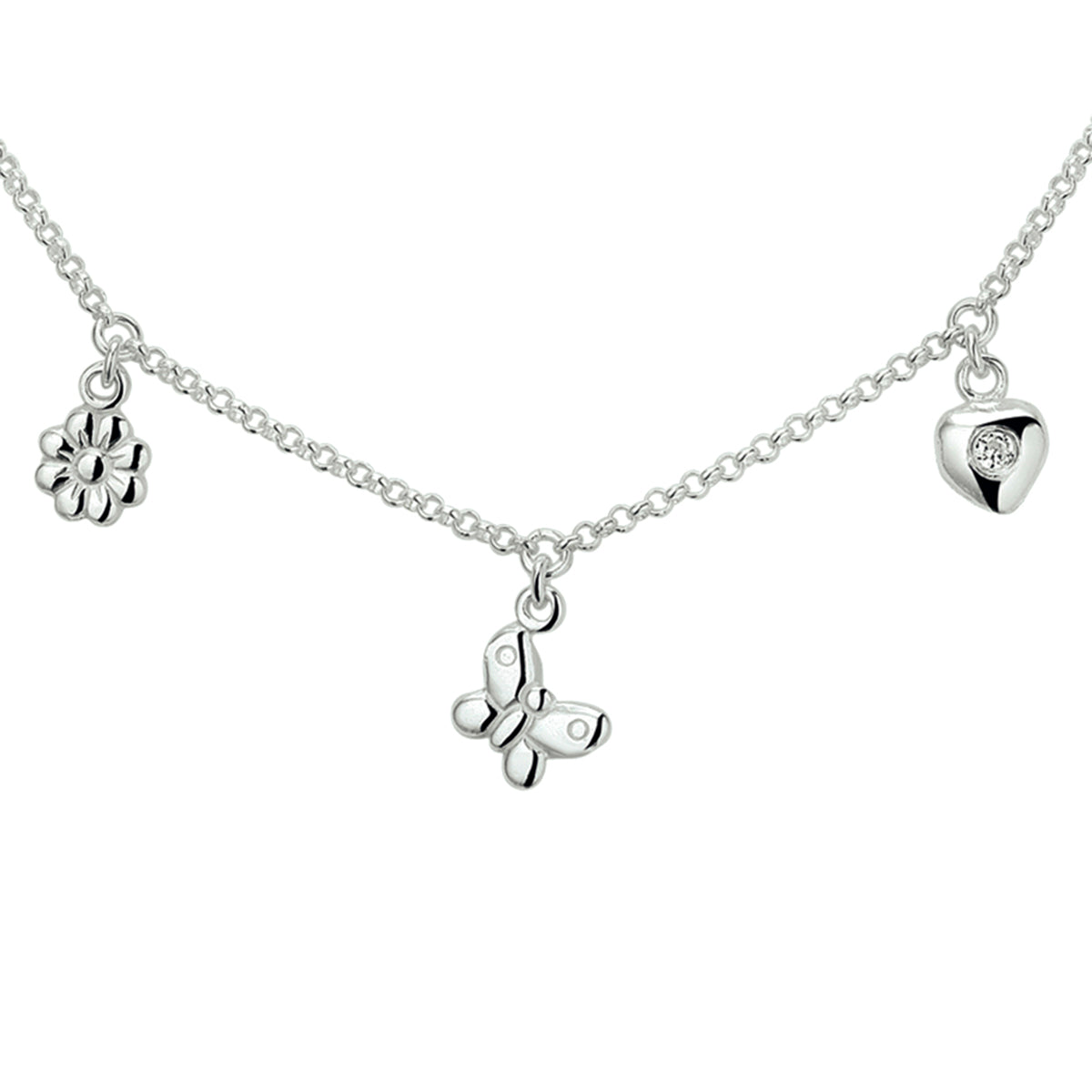 Halskette verschiedene Charms 35 + 3 cm Silber weiß