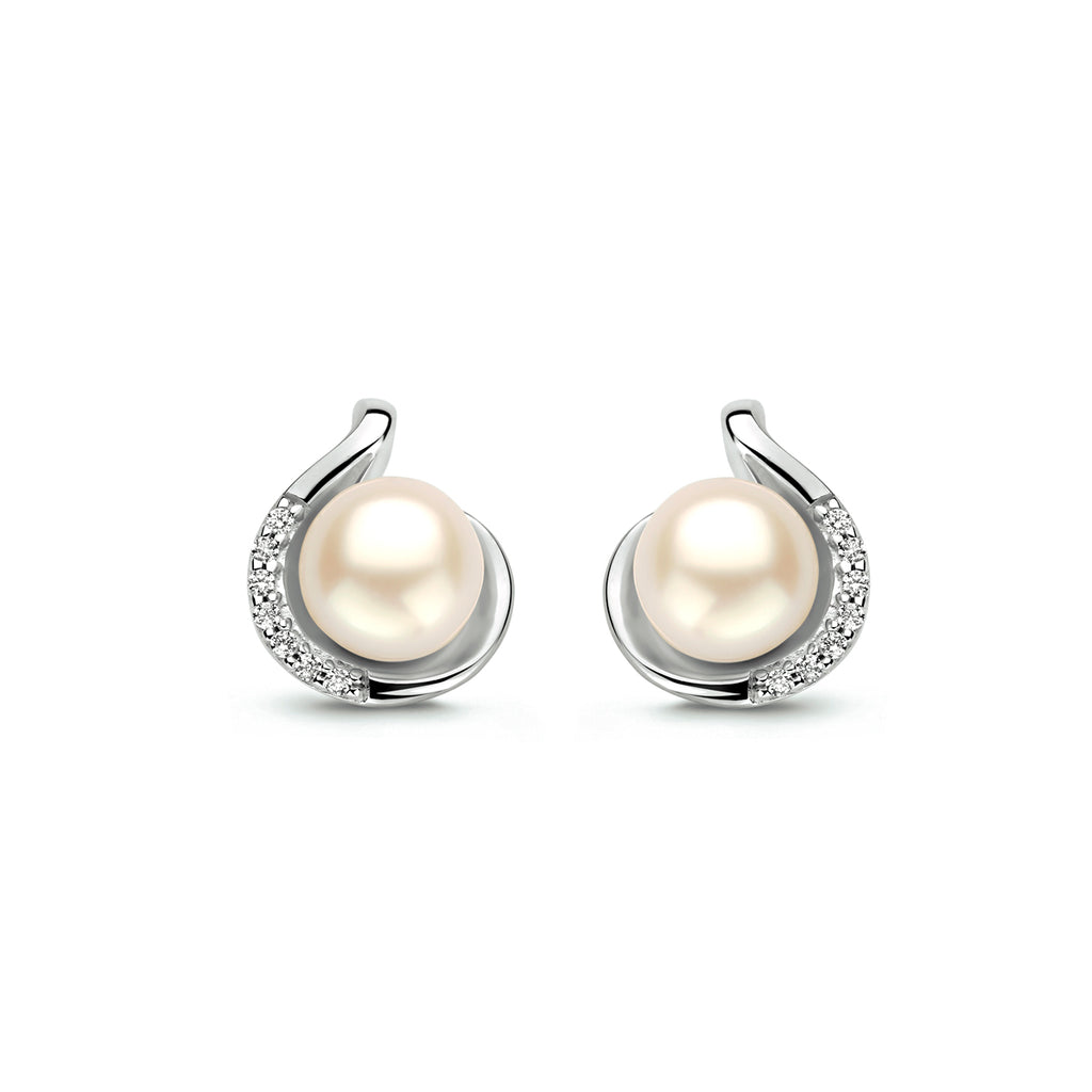 Ohrstecker Perle und Zirkonia Silber rhodiniert