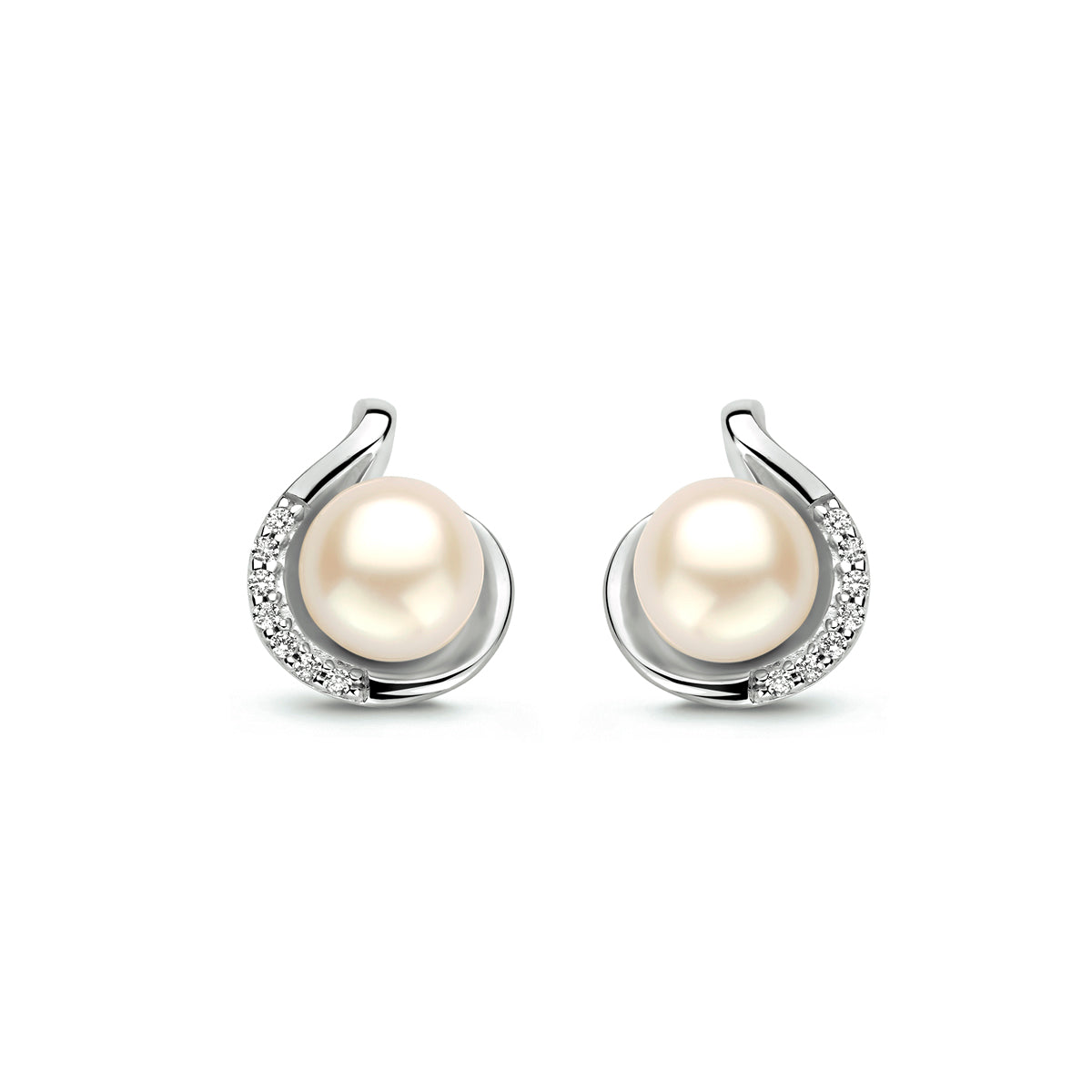 Ohrstecker Perle und Zirkonia Silber rhodiniert