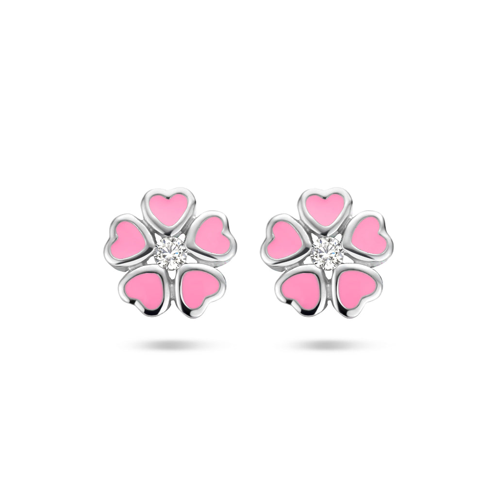 Ohrstecker Blume Zirkonia Emaille Silber rhodiniert
