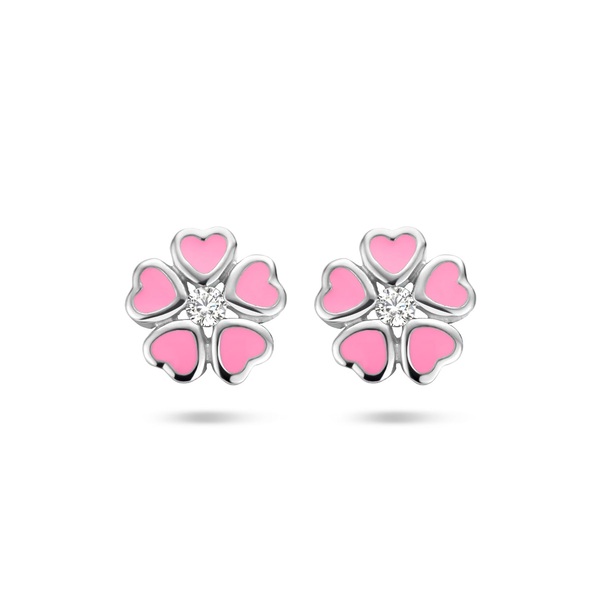 Ohrstecker Blume Zirkonia Emaille Silber rhodiniert