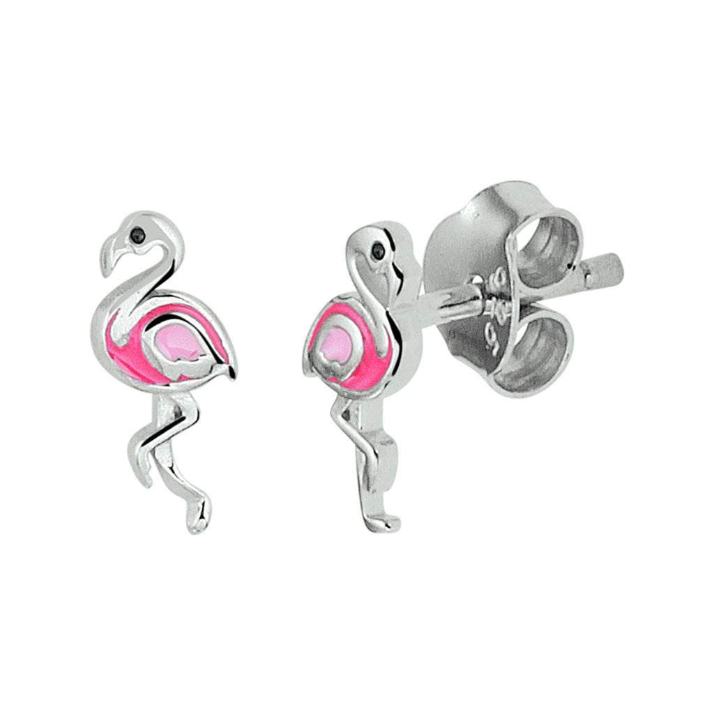 Ohrstecker Flamingo Emaille rhodiniertes Silber