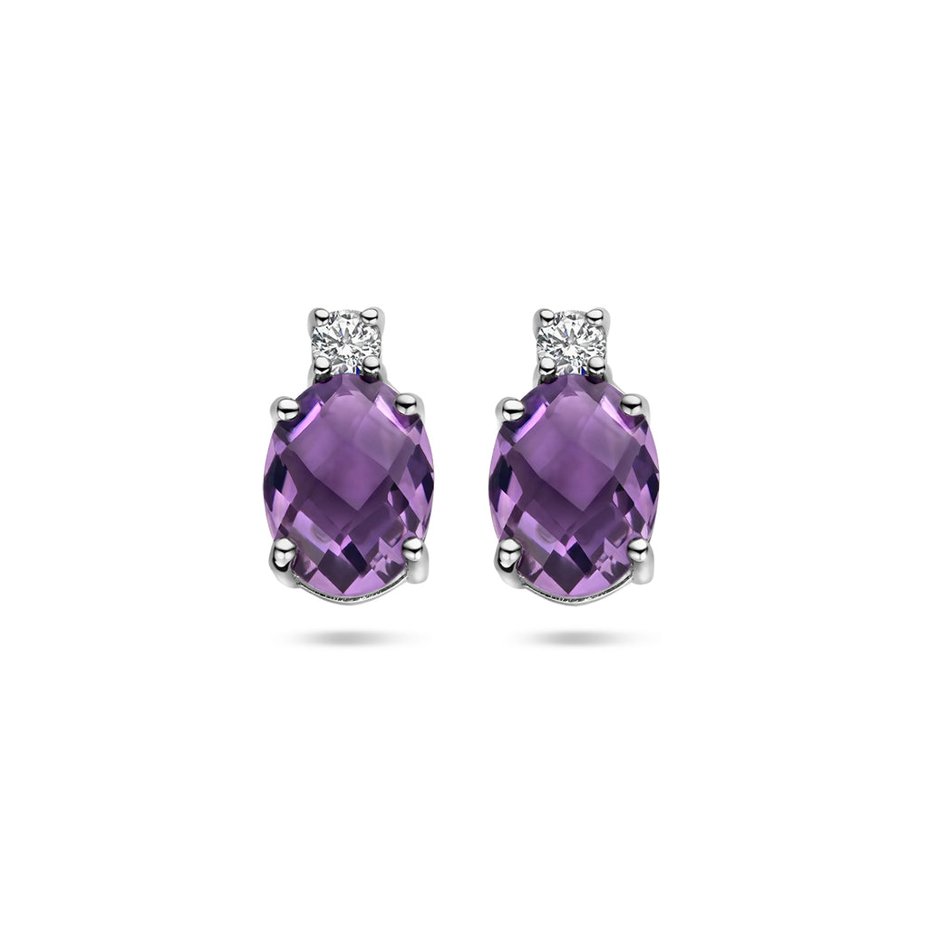 Ohrstecker Amethyst und Zirkonia 10,5 mm rhodiniertes Silber