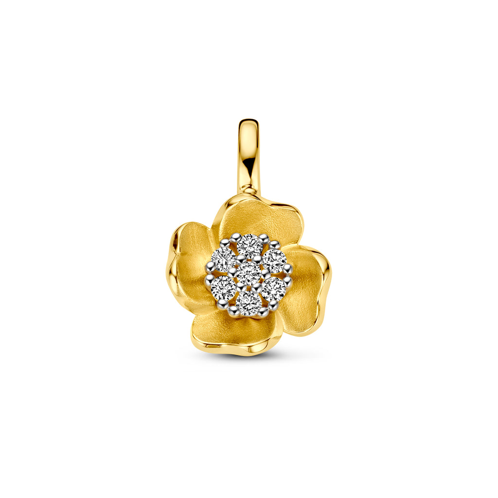 hanger bloem en diamant 0.11ct h si 14K bicolor goud geel/wit