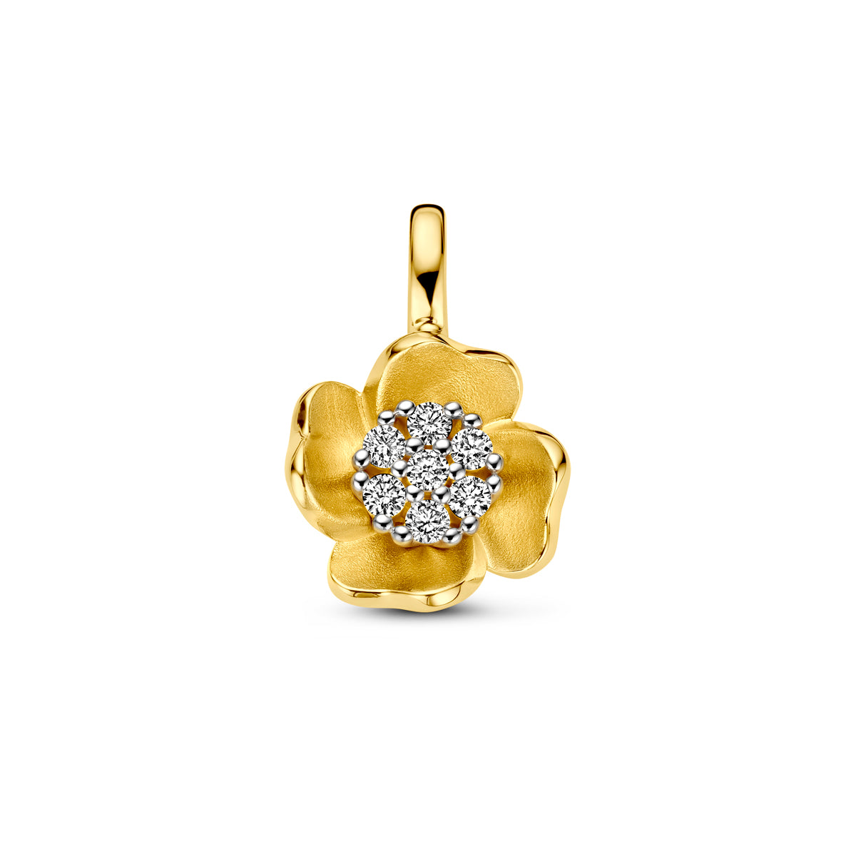 hanger bloem en diamant 0.11ct h si 14K bicolor goud geel/wit
