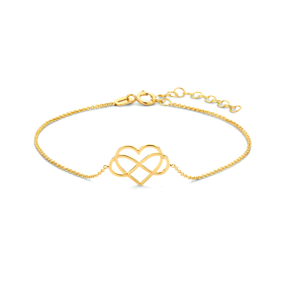 armband hart en infinity 16 + 3 cm 14K geelgoud