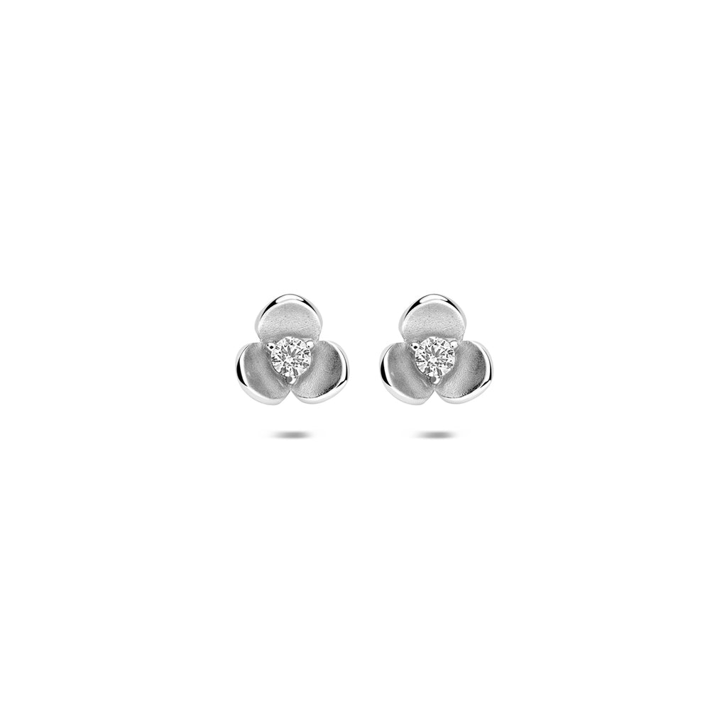 oorknoppen bloem zirkonia poli/mat 7 mm zilver gerhodineerd